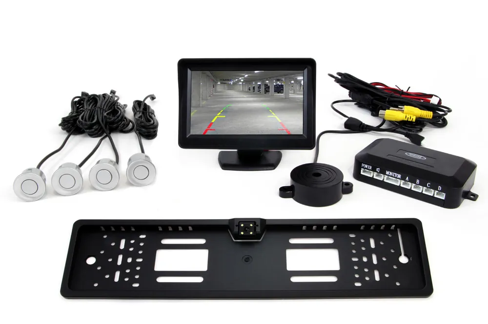 Pysäköintiavustin TFT02 4,3″ HD-402-IR kameralla ja 4 anturilla hopea Alkuperäinen