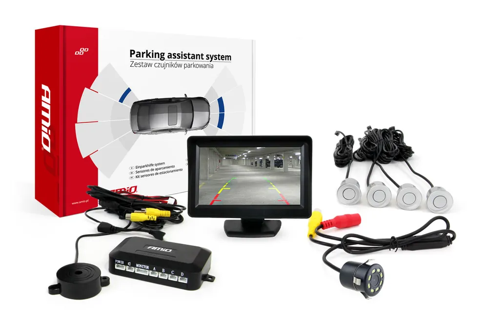 Löytö Pysäköintiavustin TFT01 4,3″ HD-308-LED-kameralla ja 4 anturilla hopea