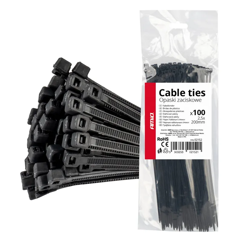 Nippusiteet musta 2,5×200 mm – 100 kpl Sertifioitu