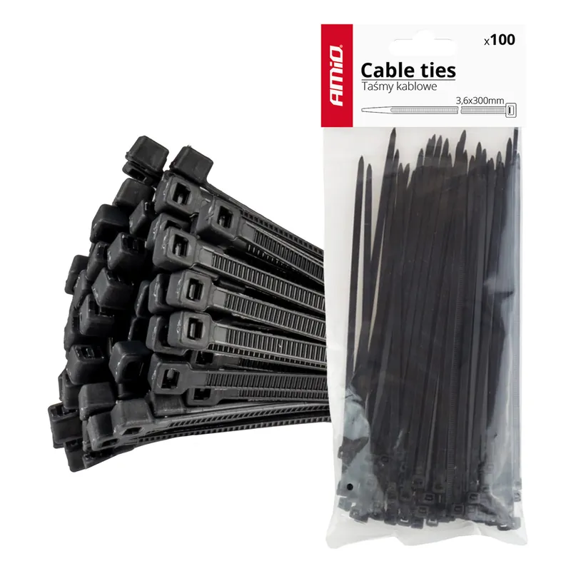 Nippusiteet musta 3,6×300 mm – 100 kpl Uusi Malli