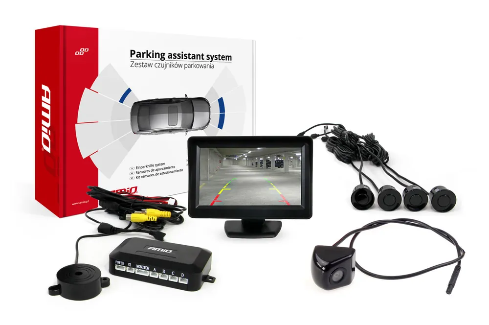 Pysäköintiavustin TFT01 4.3″ HD-310-kameralla ja 4 anturilla musta Asiakkaiden Suosikki