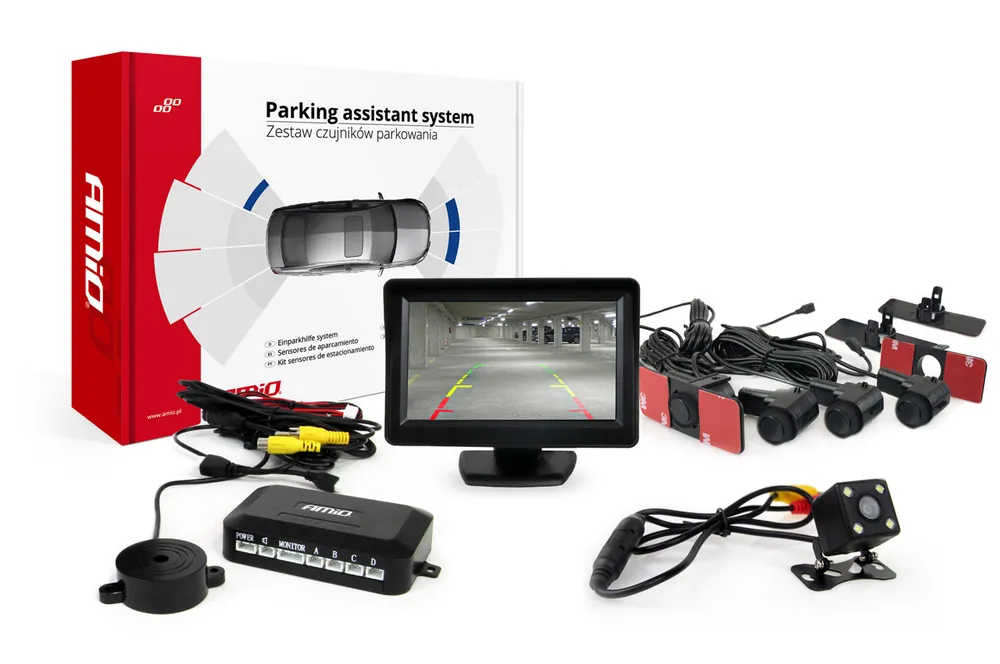 Alkuperäinen Pysäköintiavustin TFT01 4,3″ HD-315-LED-kameralla ja 4 anturilla musta sisäinen