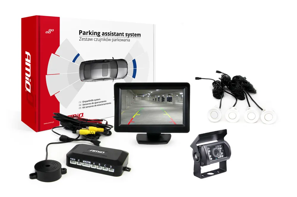 Pysäköintiavustin TFT01 4,3″ HD-501-IR kameralla ja 4 anturilla valkoinen Osta Tänään