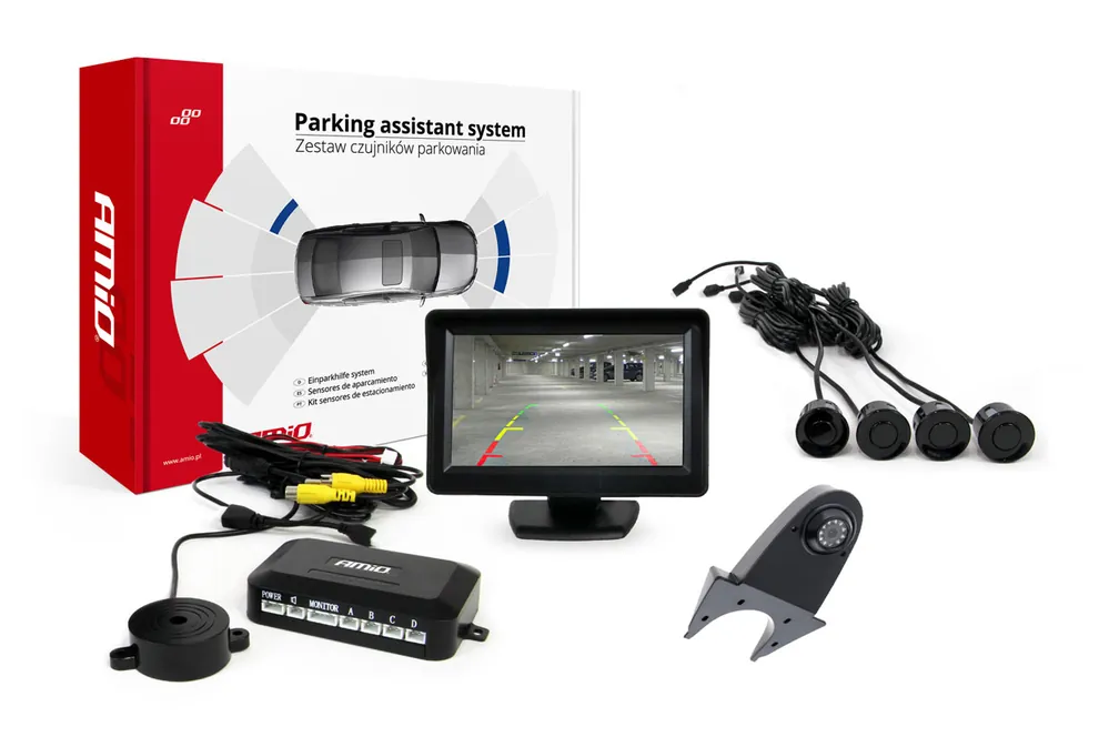 Pysäköintiavustin TFT01 4,3″ HD-502-IR kameralla ja 4 anturilla musta Sertifioitu
