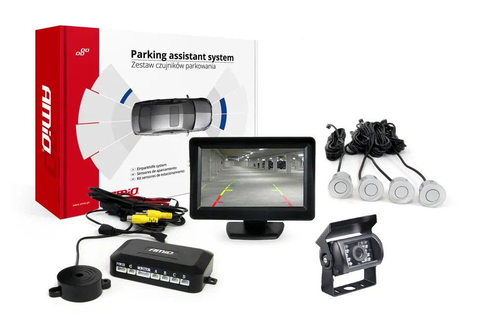 Pysäköintiavustin TFT01 4,3″ HD-501-IR kameralla ja 4 anturilla hopea Alennus