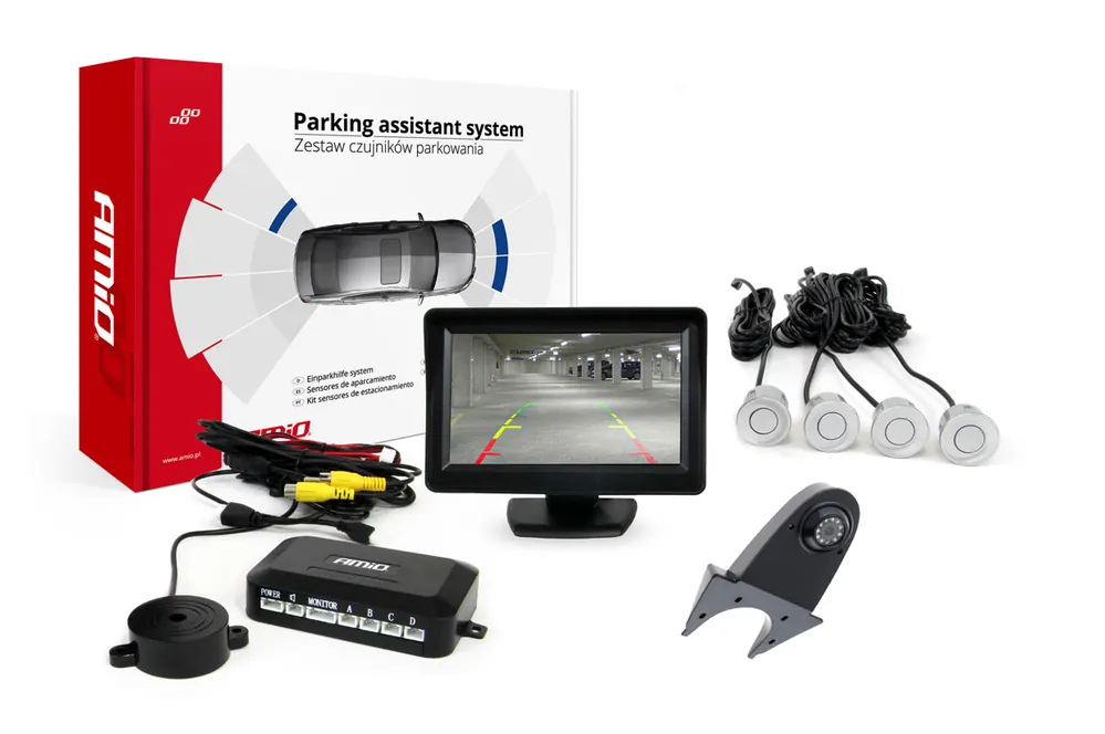 Halpa Pysäköintiavustin TFT01 4,3″ HD-502-IR kameralla ja 4 anturilla hopea