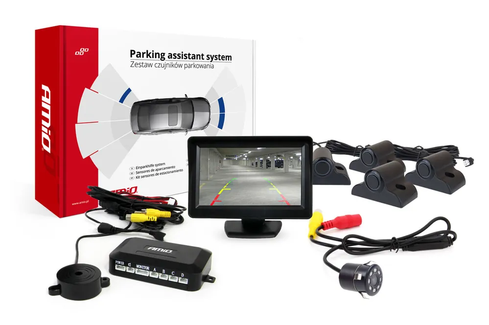 Pysäköintiavustin TFT01 4.3″ HD-307-IR kameralla ja 4 anturilla musta Truck Pakollinen (Must-Have)