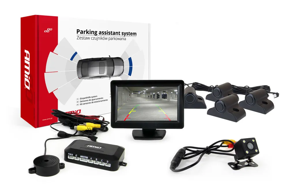 Pysäköintiavustin TFT01 4,3″ HD-315-LED-kameralla ja 4 anturilla musta Truck Halpa