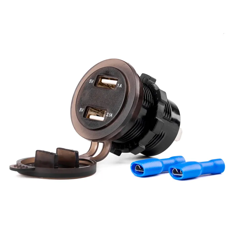 Vedenpitävä puhelinlaturi digitaalisella jännitemittarilla 2xUSB 12/24 V MOD-06 Korkea Laatu