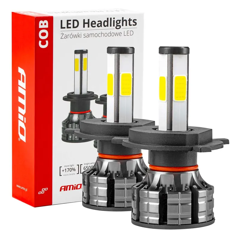 LED-ajovalo H4 COB 4-puolinen Amio Pikatoimitus
