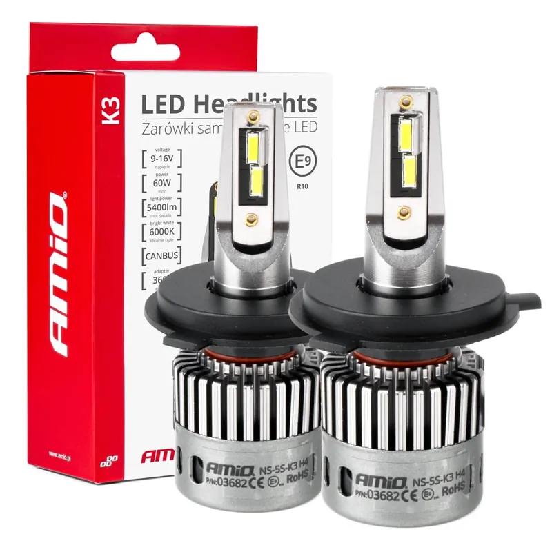 LED-ajovalot AMiO K3-sarja H4/H19 12 V 6000K CANBUS Erikoistarjous