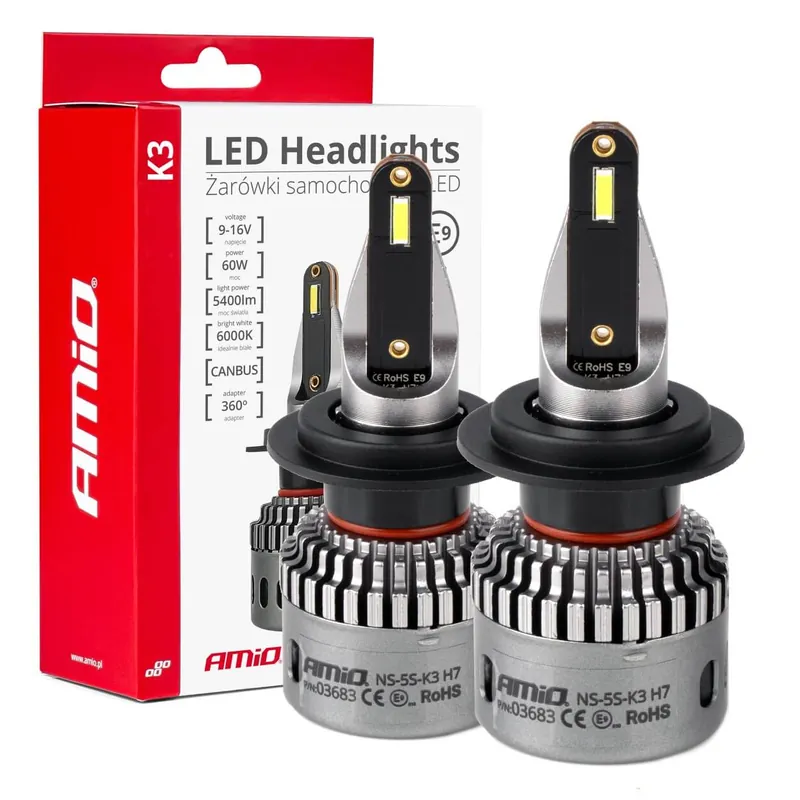 LED-ajovalo AMiO K3-sarja H7 12V 6000K CANBUS Lähetetään Heti