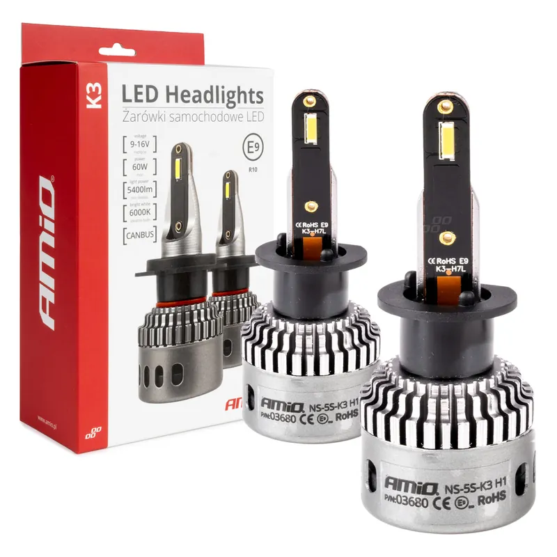 LED-ajovalo AMiO K3-sarja H1 12V 6000K CANBUS Älä Missaa