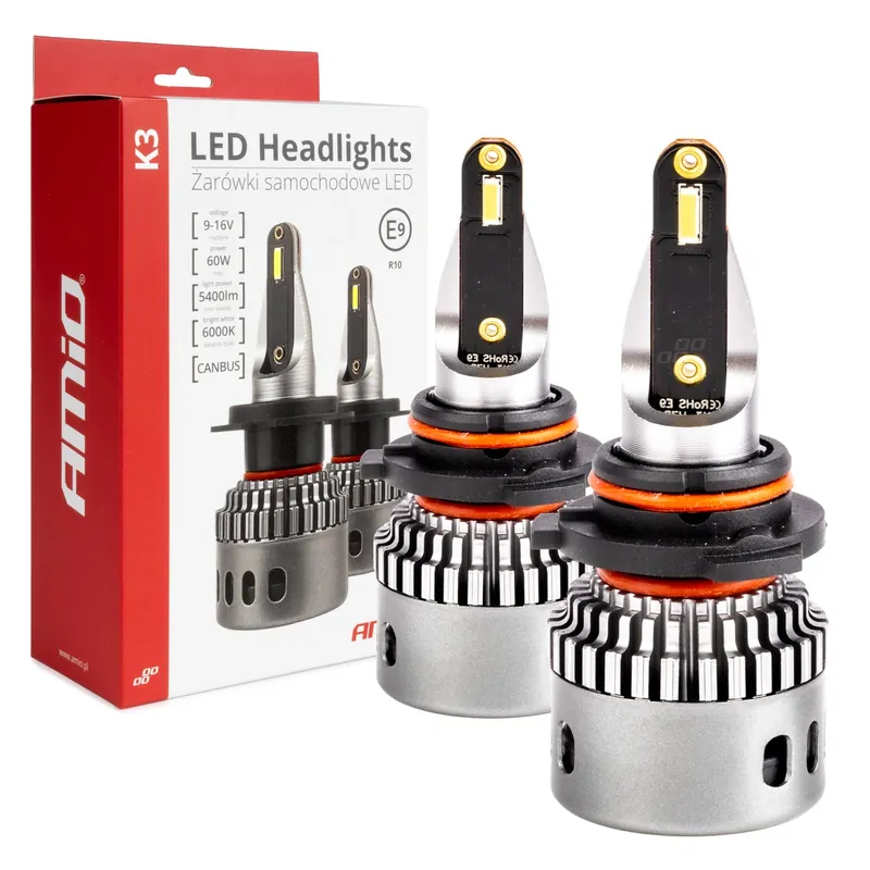 LED-ajovalo AMiO K3-sarja HB3/HIR1 9011/H10 12V 6000K CANBUS Sertifioitu