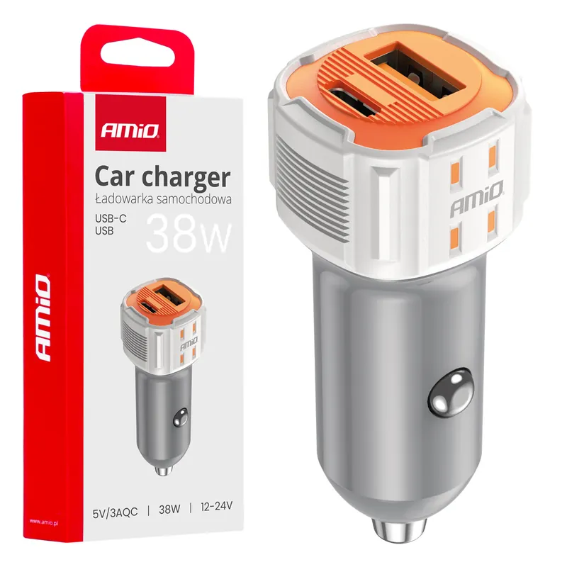 Turvallinen Maksu Autolaturi USB-A + USB-C 38 W 12/24 V