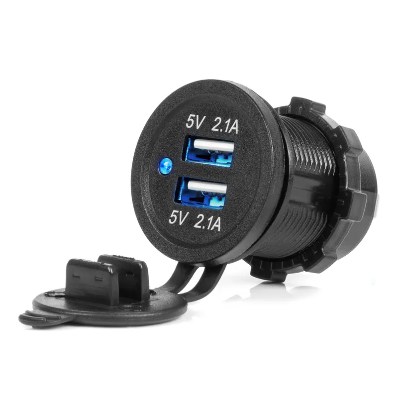 Vedenpitävä puhelinlaturi sinisellä LED-näytöllä 4,2 A 2xUSB 12/24 V Pakollinen (Must-Have)