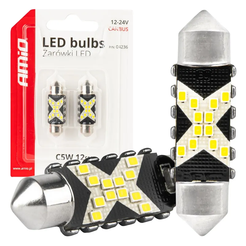 Nopea Toimitus LED-polttimo CANBUS 12SMD Festoon C5W 36mm valkoinen 12/24V