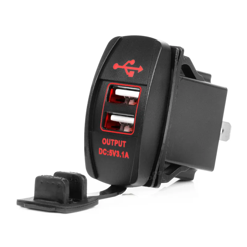 Uusi Malli Veneen vedenpitävä puhelinlaturi punaisella LED-taustavalaistuksella, 2xUSB 12/24 V
