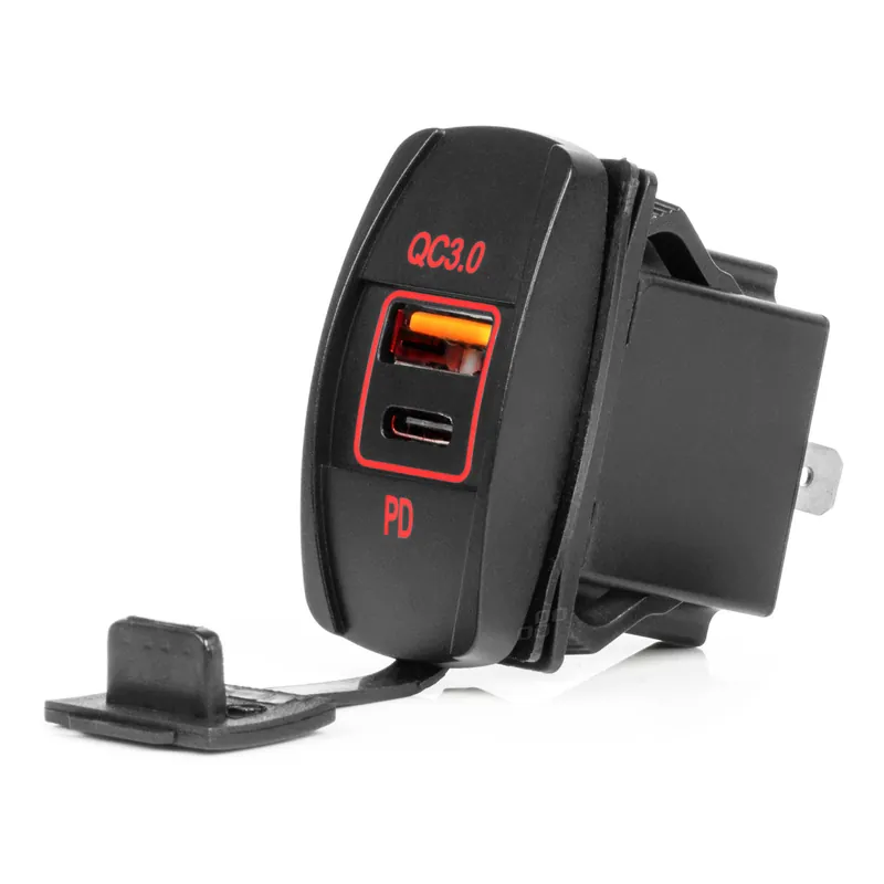 Vedenpitävä matkapuhelimen laturi Barco-muodossa LED-taustavalolla ROJA 2xUSB 12/24 V Asiakkaiden Suosikki