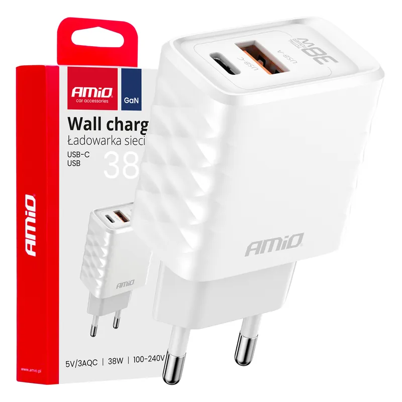 Pikalaturin GaN 38 W USB-A + USB-C Pikatoimitus