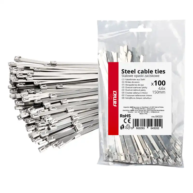 Ruostumattomasta teräksestä valmistetut metallinippusiteet 4,6x150mm 100 kpl Heti Saatavilla