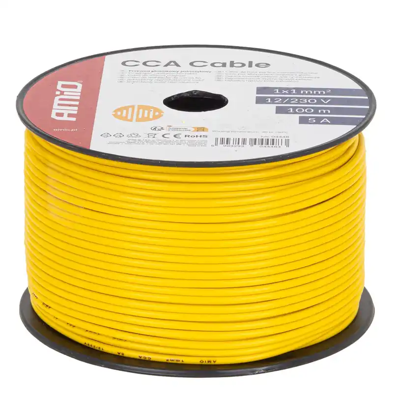 Yksijohtiminen kaiutinkaapeli CCA 1x1mm² 100m 5A 12/230V Heti Saatavilla