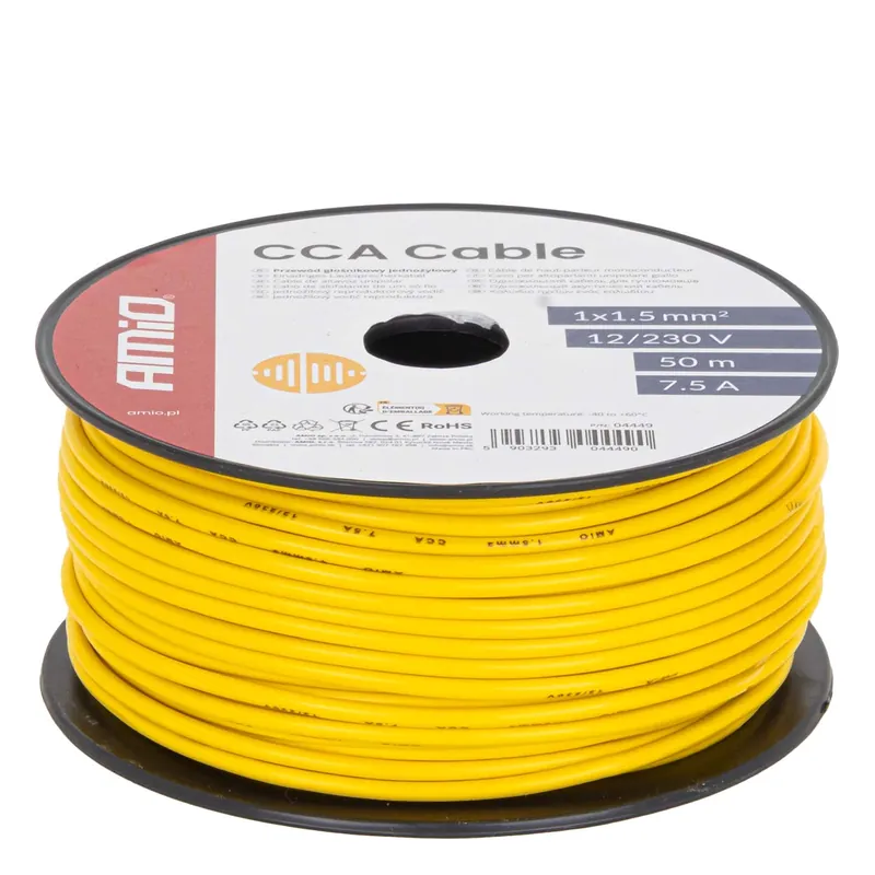 Yksijohtiminen kaiutinkaapeli CCA 1×1,5 mm² 50 m 7,5 A 12/230 V Pakollinen (Must-Have)