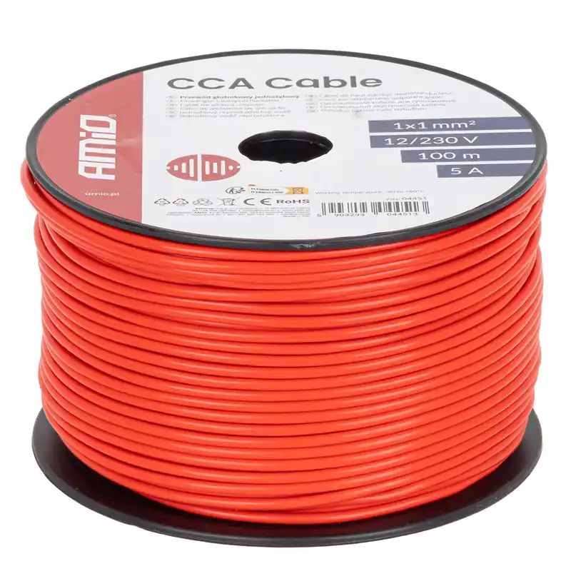 Yksijohtiminen kaiutinkaapeli CCA, 1×1 mm², 100 m, 5 A, 12/230 V, Poisto