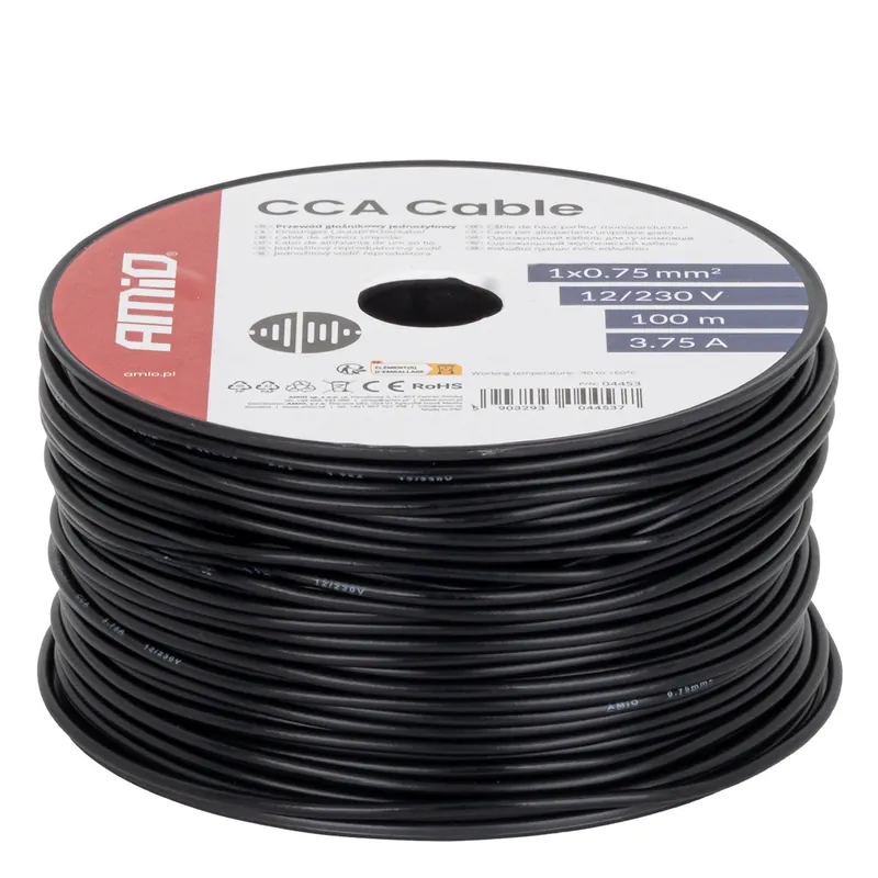 Yksijohtiminen kaiutinkaapeli 1×0,75mm² 100m 3,75A 12/230V Paras Hinta