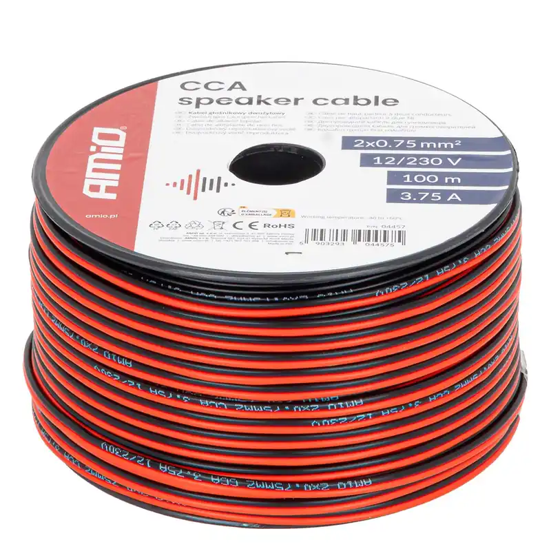 Merkkituote Kaiutinkaapeli 2-johtiminen CCA 2×0,75 mm² 100 m 3,75 A