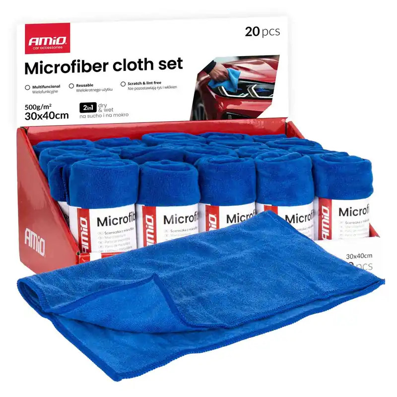 Mikrokuituliina setti 20 kpl 500gsm 30x40cm AMIO-04490 Heti Saatavilla
