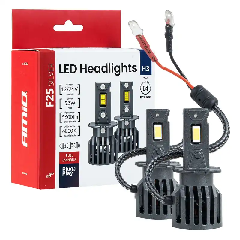 Alennus LED-ajovalot F25 SILVER FULL CANBUS H3 52 W 12 V / 24 V