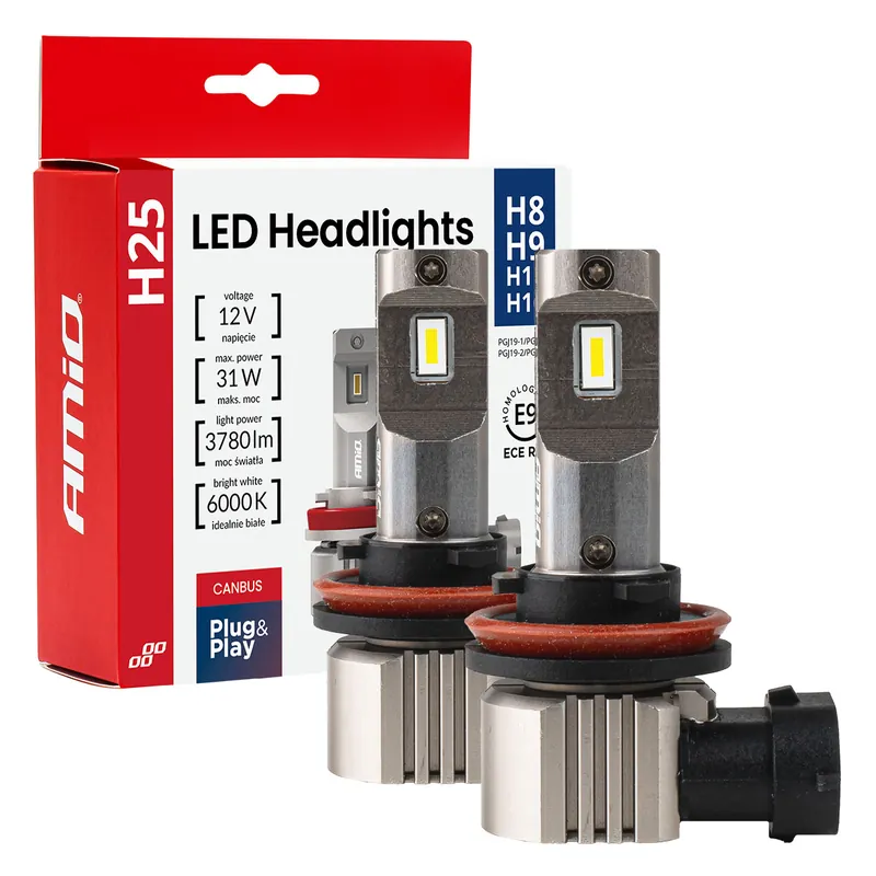 LED-ajovalot H25-sarja CANBUS H8/H9/H11/H16 12V 31W Edullinen