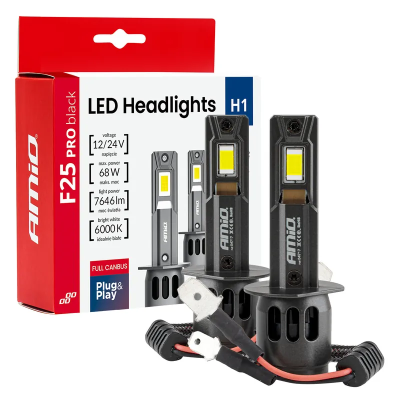 LED-ajovalot F25 PRO BLACK FULL CANBUS H1 68 W 12–24 V Vain Rajoitetun Ajan