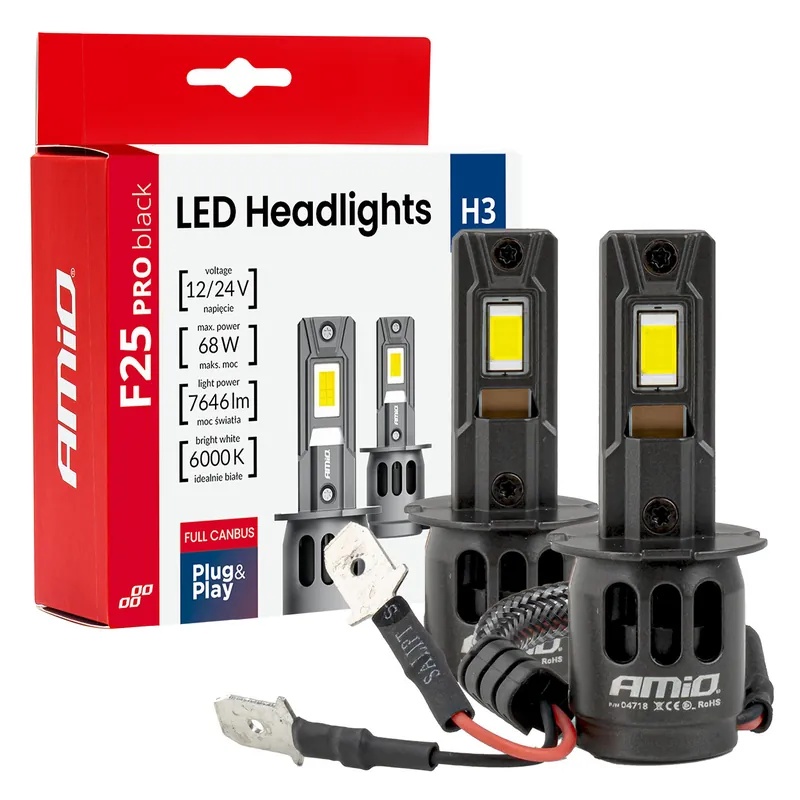 LED-ajovalot F25 PRO BLACK FULL CANBUS H3 68 W 12–24 V Uutuus