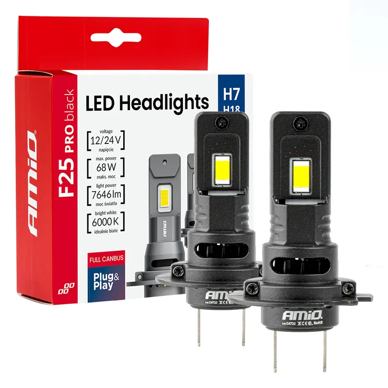 Päivän Tarjous LED-ajovalot F25 PRO BLACK FULL CANBUS H7 68 W 12–24 V