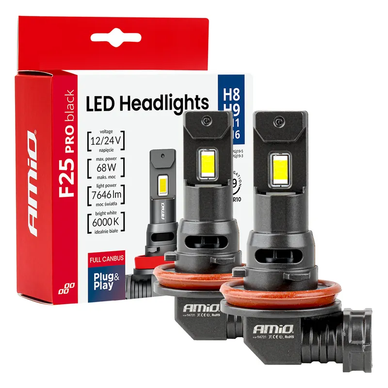 Aito LED-ajovalot F25 PRO BLACK FULL CANBUS H8/H9/H11/H16 68W 12V/24V