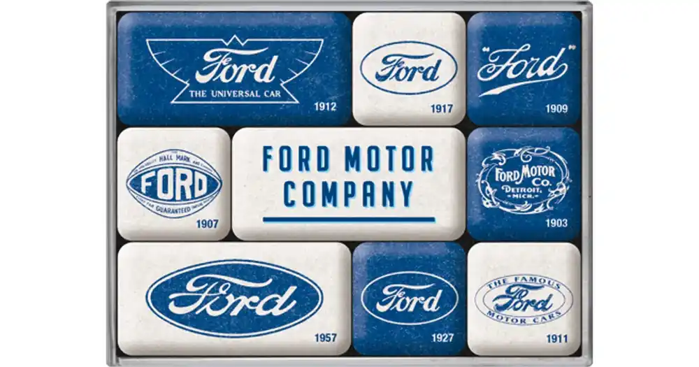 Turvallinen Maksu Magneetti 9 kpl Ford Logo Evolution Nostalgic Art 83123