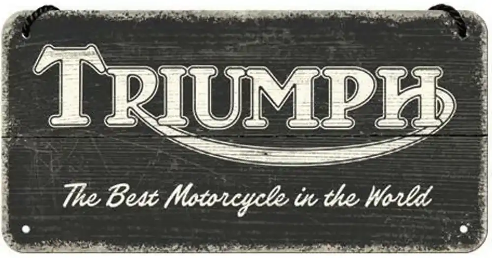 Ripustin, kilpi 10x20 cm, prässätty metalli, Triumph Logo Black Wood Nostalgic Art 28052 Halpa Hinta