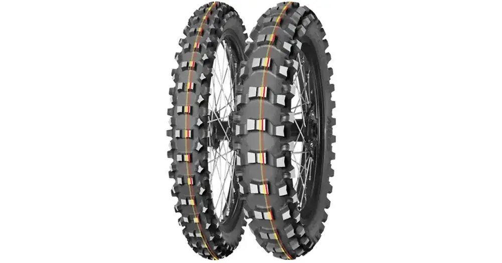 Sertifioitu Mitas 60/100-12 TERRA FORCE MX-SM SOFT/MEDIUM 36J TT offroad-moottoripyörän rengas (PUNAINEN/KELTAINEN RAITA) eteen