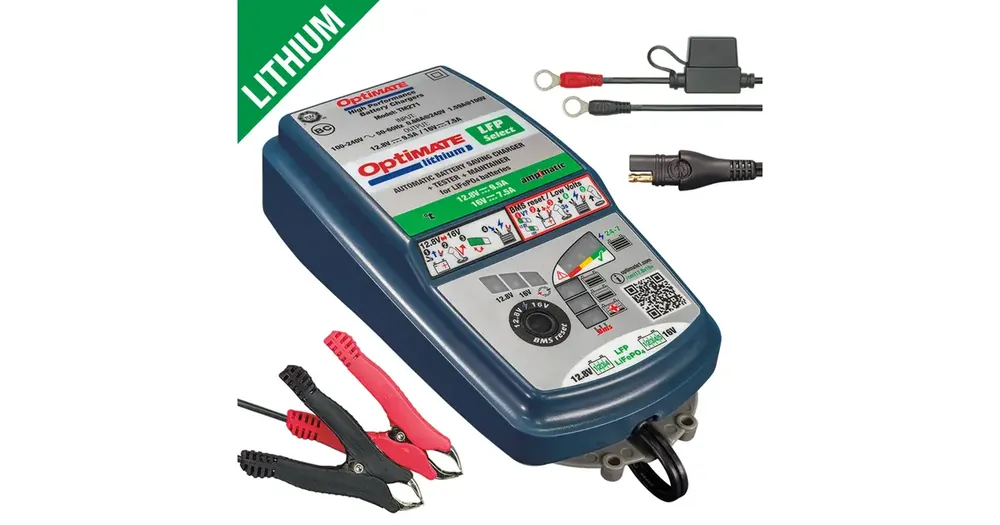 OptiMate Lithium LFP Select Ampmatic -akku laturi 12.8V 9.5A / 16V 7.5A, 3-120AH, LFP / LIFEPO4, SAE Eniten Myyty