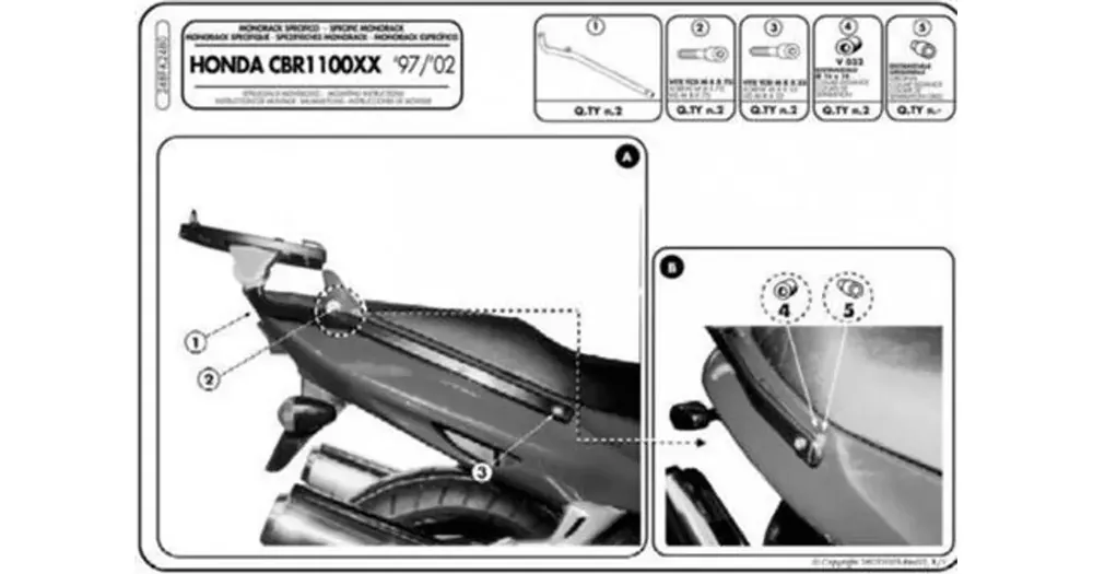 Bestseller Kappa takalaukkuteline Honda CBR 1100XX, ilman pohjalevyä