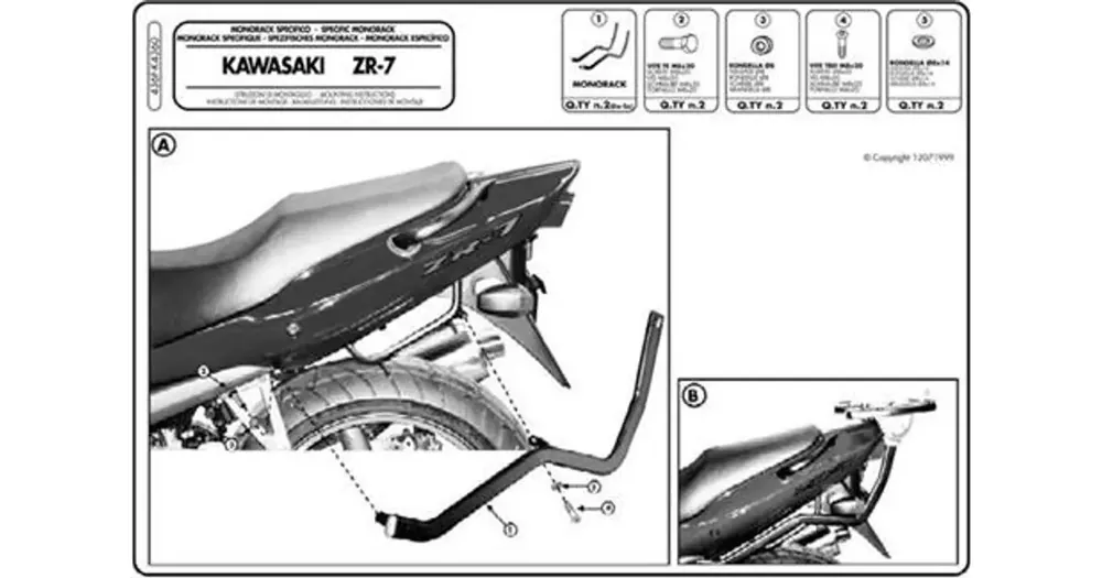 Kappa Kawasaki ZR7 / ZR7S 750 -takalaukun teline, ei sisällä pohjalevyä Uusi Malli
