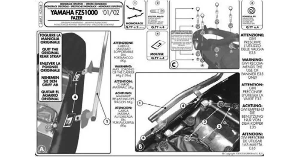 Kappa Yamaha FZS 1000 Fazer -keskikotelon teline, ei sisällä pohjalevyä Edullinen